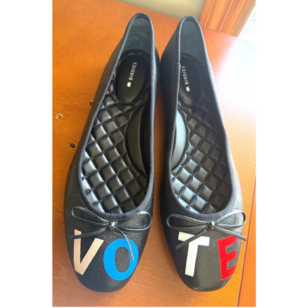 Birdies X Lefty's Right Mind "VOTE" Ballet Flats Black Leather Shoe Size 9.5
